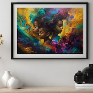 Black Children printable wall art | DIGITAL DOWNLOAD | Modern wall art | African portrait | Black art print | Black Family abstract art