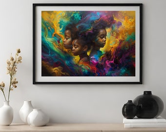 Arte da parete stampabile per bambini neri / DOWNLOAD DIGITALE / Arte da parete moderna / Ritratto africano / Stampa d'arte nera / Arte astratta della Famiglia Nera