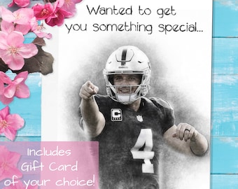 Las Vegas Raiders Derek Carr Greeting Card - Gift Card Included - The Raiders Card - Birthday Anniversary Christmas Halloween NFL Gift