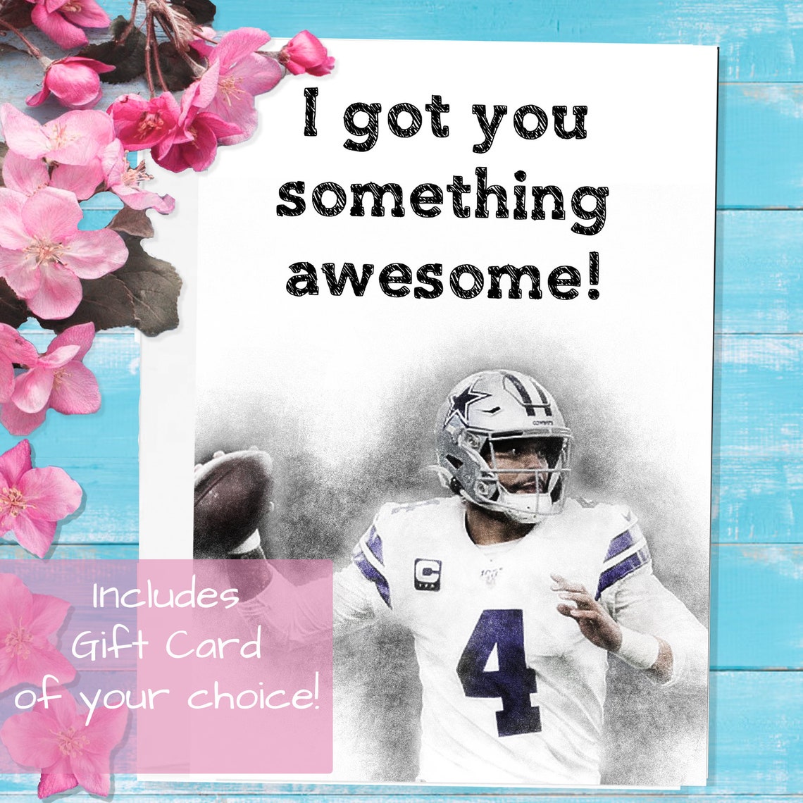 Dallas Cowboys Dak Prescott Greeting Card Gift Card Included the Cowboys Card Birthday