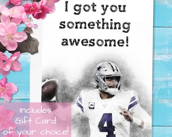 Dallas Cowboys Dak Prescott Greeting Card - Gift Card Included - The Cowboys Card - Birthday Anniversary Christmas Halloween NFL Gift