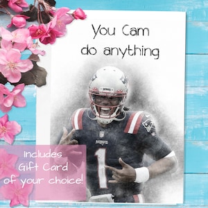 New England Patriots Cam Newton Tarjeta de felicitación - Tarjeta de regalo incluida - La tarjeta de los patriotas - Aniversario de aniversario Navidad divertido regalo de la NFL