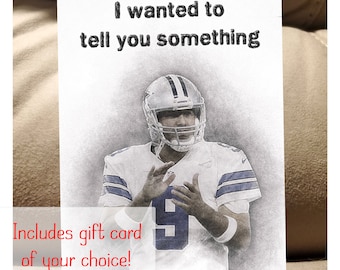 Carte de vœux Tony Romo des Cowboys de Dallas - Carte-cadeau incluse - La carte Cowboys - Anniversaire anniversaire Noël Halloween Cadeau NFL amusant