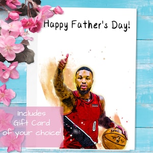 Carte de vœux de la fête des Pères - Carte cadeau incluse - La carte Portland Trailblazers - Damian Lillard chèvre Blazers basket-ball sportif MVP NBA