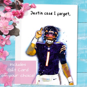 Justin Fields Chicago Bears carte de voeux - carte-cadeau incluse - carte ours - anniversaire anniversaire Noël Halloween cadeau de football NFL