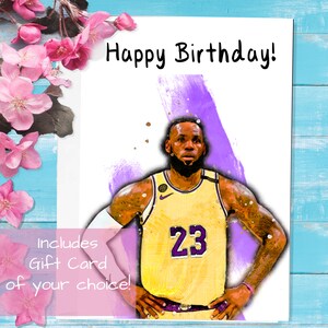 Carte de vœux Joyeux anniversaire de LeBron - Carte cadeau incluse - La carte des Lakers de Los Angeles - Chèvre de Los Angeles LeBron James Sports Basketball Cadeau MVP de la NBA