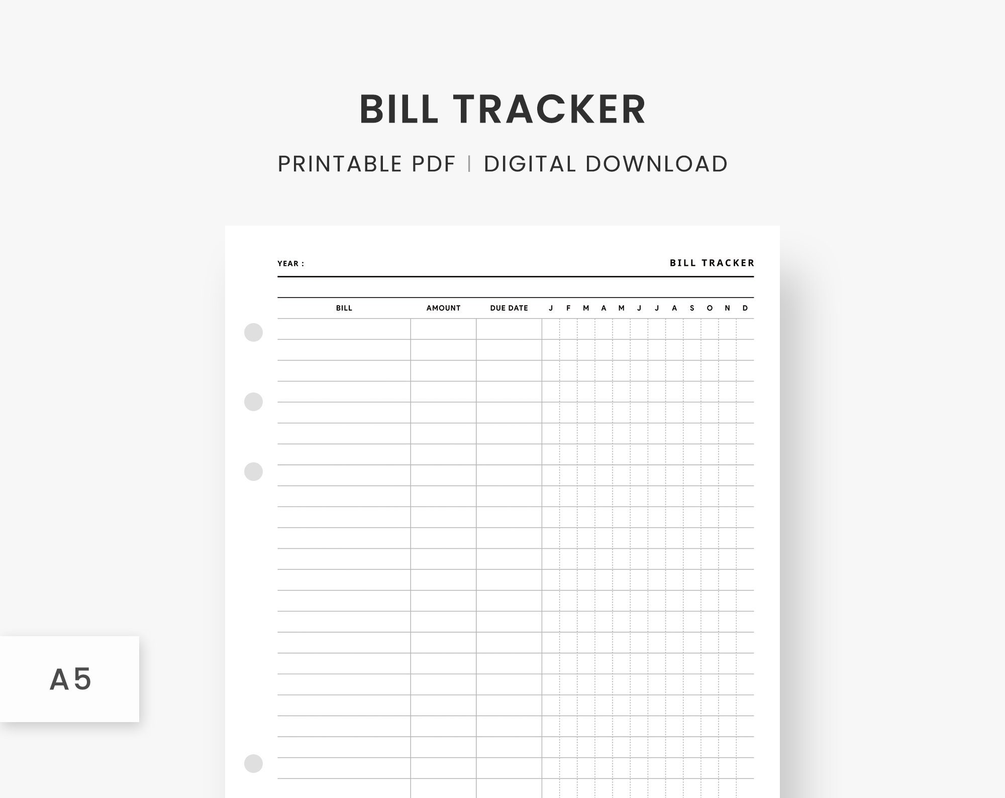 A5 Inserts : Bill Tracker Printable, Financial Planner, Bill Tracking ...
