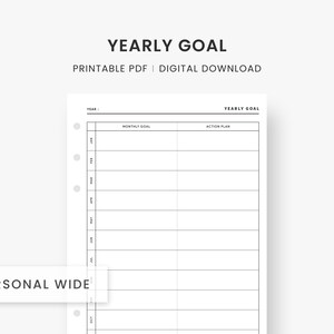 Yearly Goal Planner Printable Personal Wide Inserts Monthly | Etsy