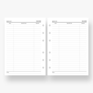 A6 Inserts : Income Tracker, Finance Tracker, Monthly Income, Income Log, Income Tracking, Money Tracker, Financial Tracker, PDF Planner image 2