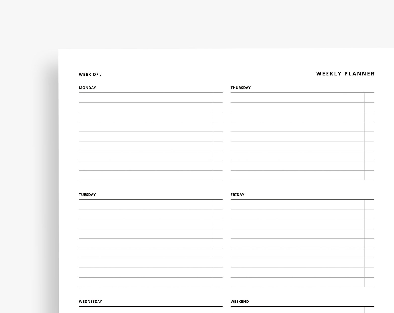 A4 Size Undated Weekly Planner Pad Printable, Weekly Organizer and