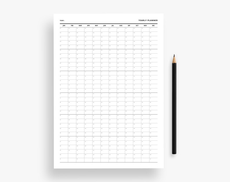 Year at a Glance Printable, Yearly Agenda &amp; Overview Planner Insert ...