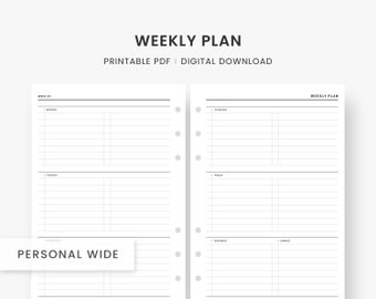 Weekly Planner Printable, Personal Wide Inserts, Weekly To Do List, Weekly Agenda, Weekly Planning, Undated Planner, PDF Instant Download