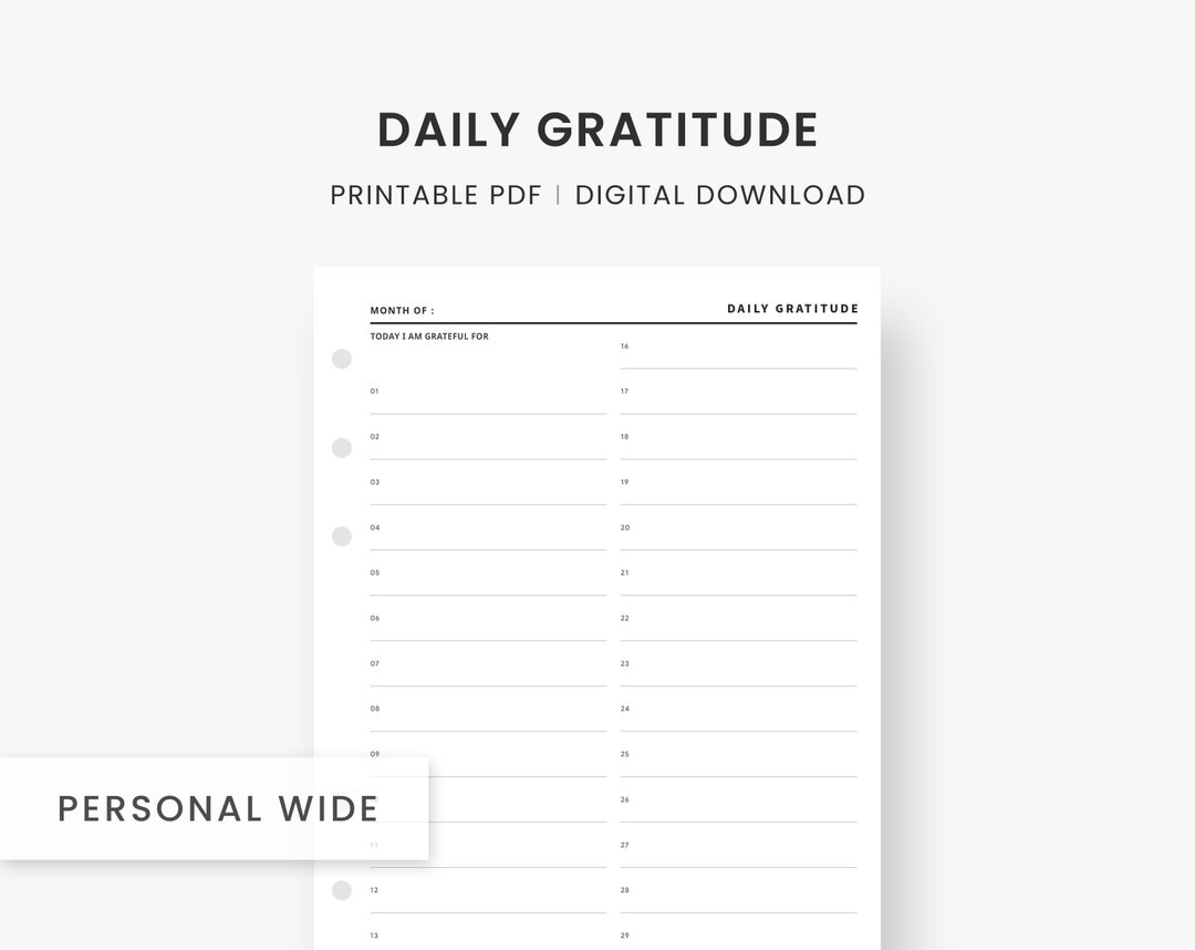 Daily Gratitude Planner Printable, Personal Wide Inserts, Gratitude ...