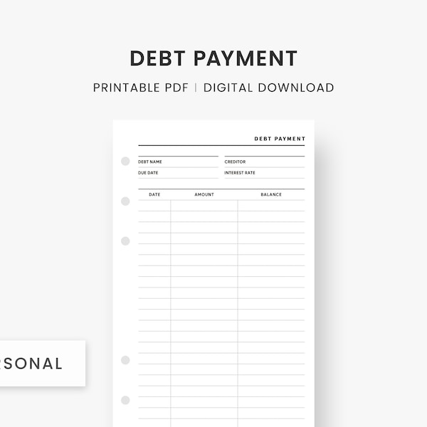 Personal Size Inserts : Debt Payment Tracker, Financial Planner Printable, Debt Planner, Debt Payoff, Finance Organizer, Instant Download