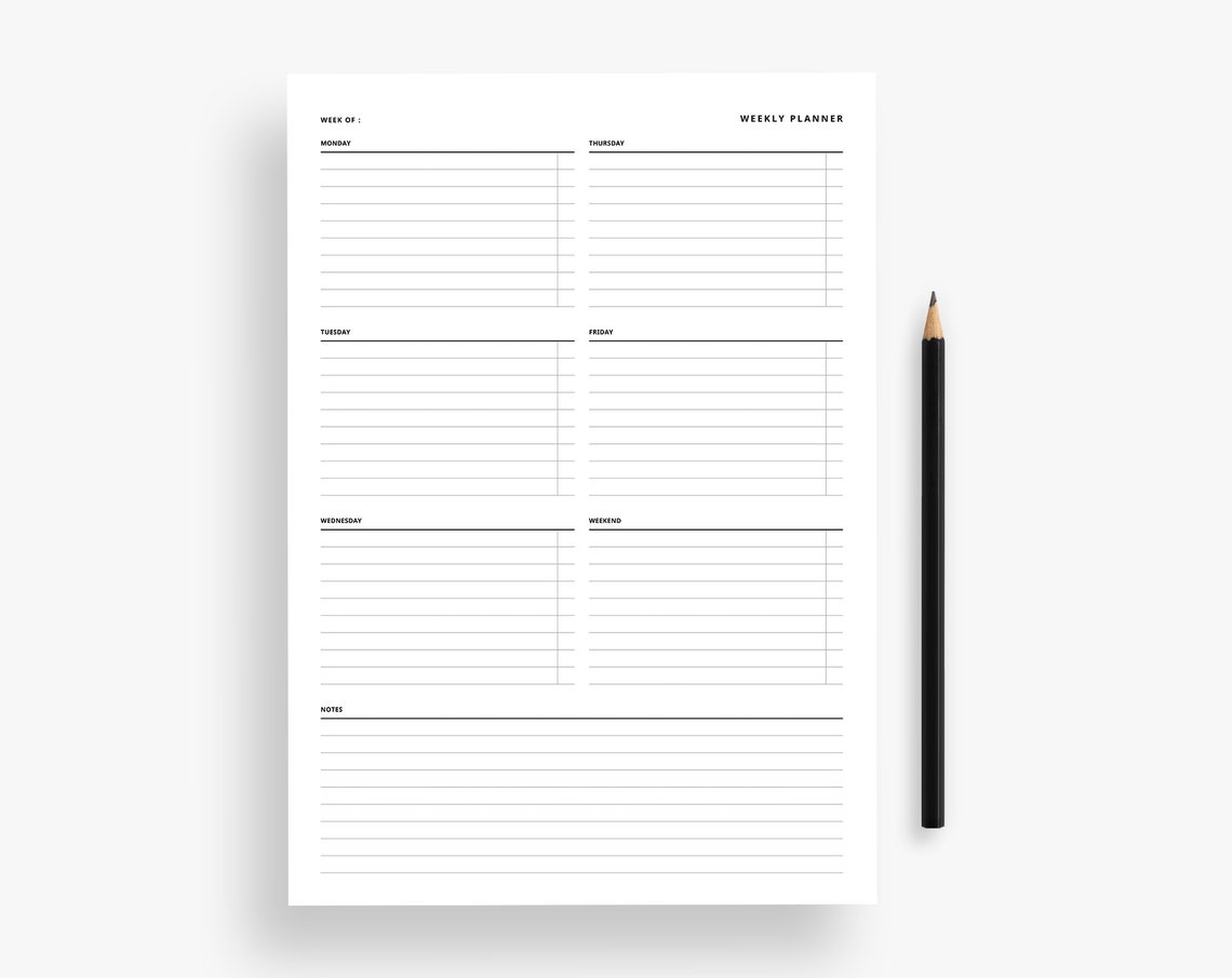 A4 Size Undated Weekly Planner Pad Printable, Weekly Organizer and