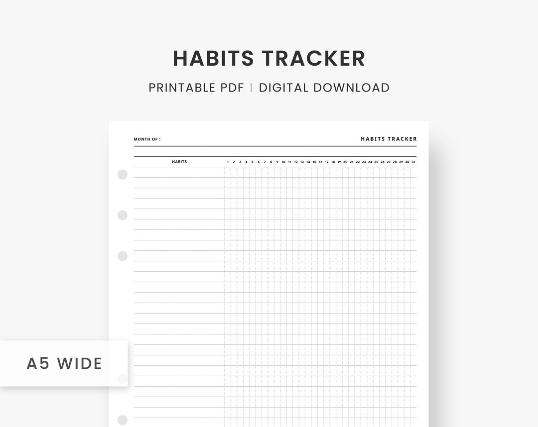 A5 Wide Inserts : Habits Tracker Printable, Monthly Habit Tracker ...