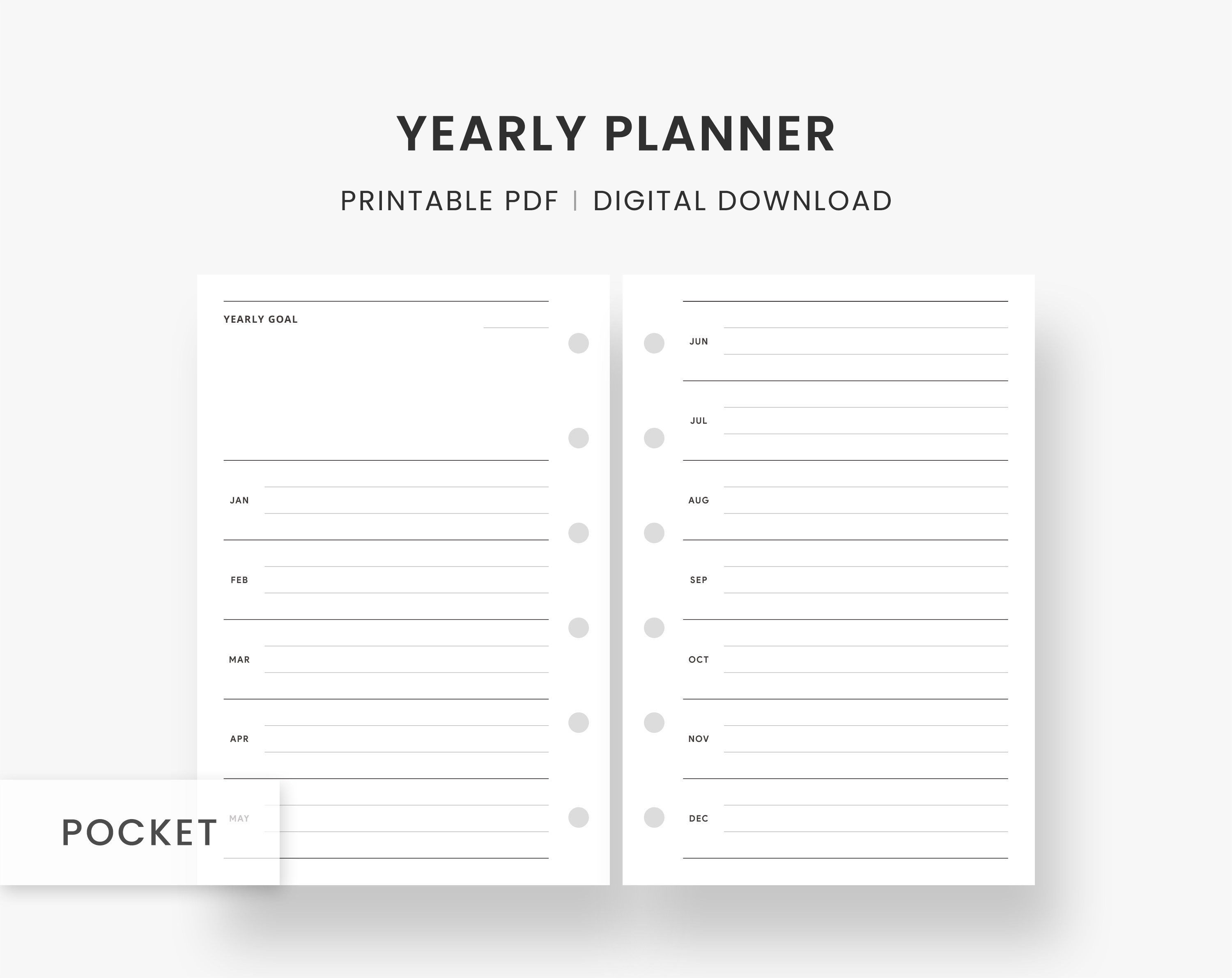Pocket Inserts : Year at a Glance Yearly Planner Printable, Yearly ...