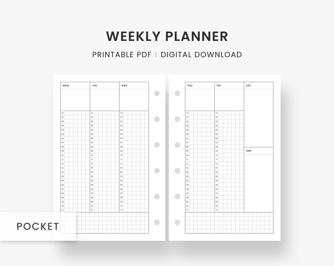 Pocket Inserts Weekly Planner Printable, Weekly Organizer, Weekly Scheduler, Timetable, Weekly