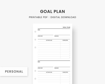 Personal Size Inserts : Goal Planner Printable, Productivity Goals, Action Plan, Goal Planning Setting, Minimalist Planner, Digital Download