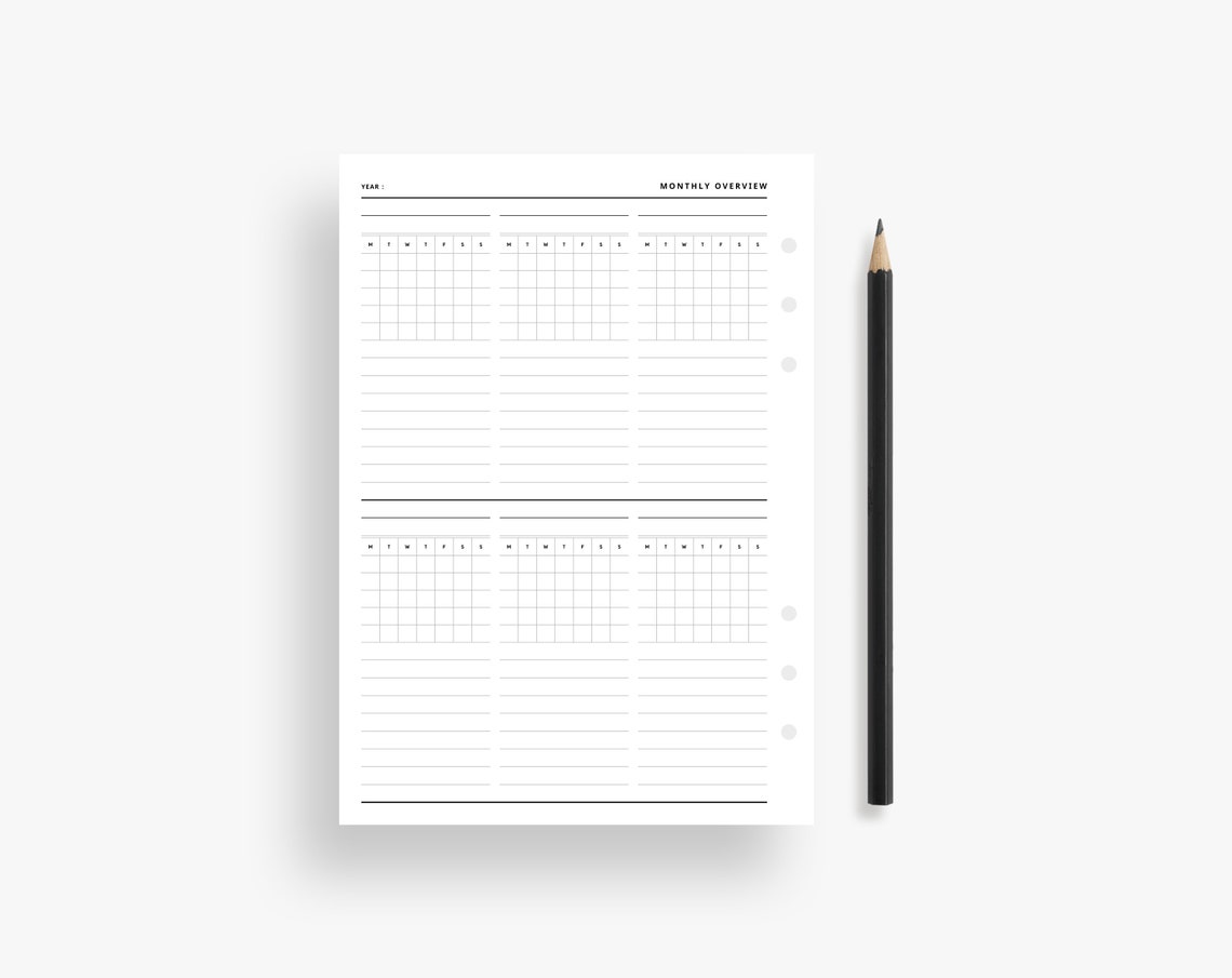 A5 Inserts : Monthly Calendar, Printable Calendar, Monthly Overview ...