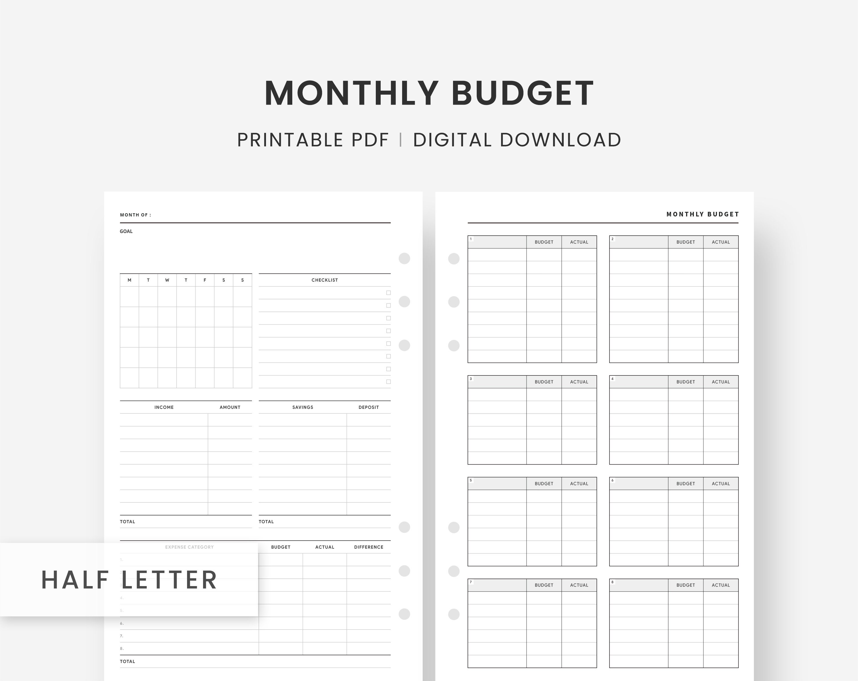 Monthly Budget Planner Printable, Budget Template With Monthly Calendar, Expense Tracker by Category, Half Letter Inserts, Instant Download - Etsy Monthly Budget Planner Printable, Budget Template With Monthly Calendar, Expense Tracker by Category, Half Letter Inserts, Instant Download - Etsy