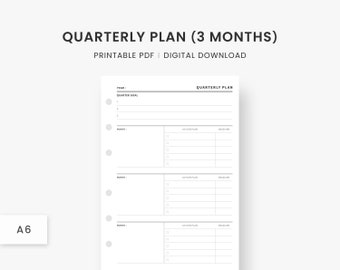 A6 Inserts : 90 Day Planner, 3 Month Planner, Quarterly Planner, Quarter at a Glance, Kwartaaloverzicht, Quarter Goal, Planner Refill, PDF