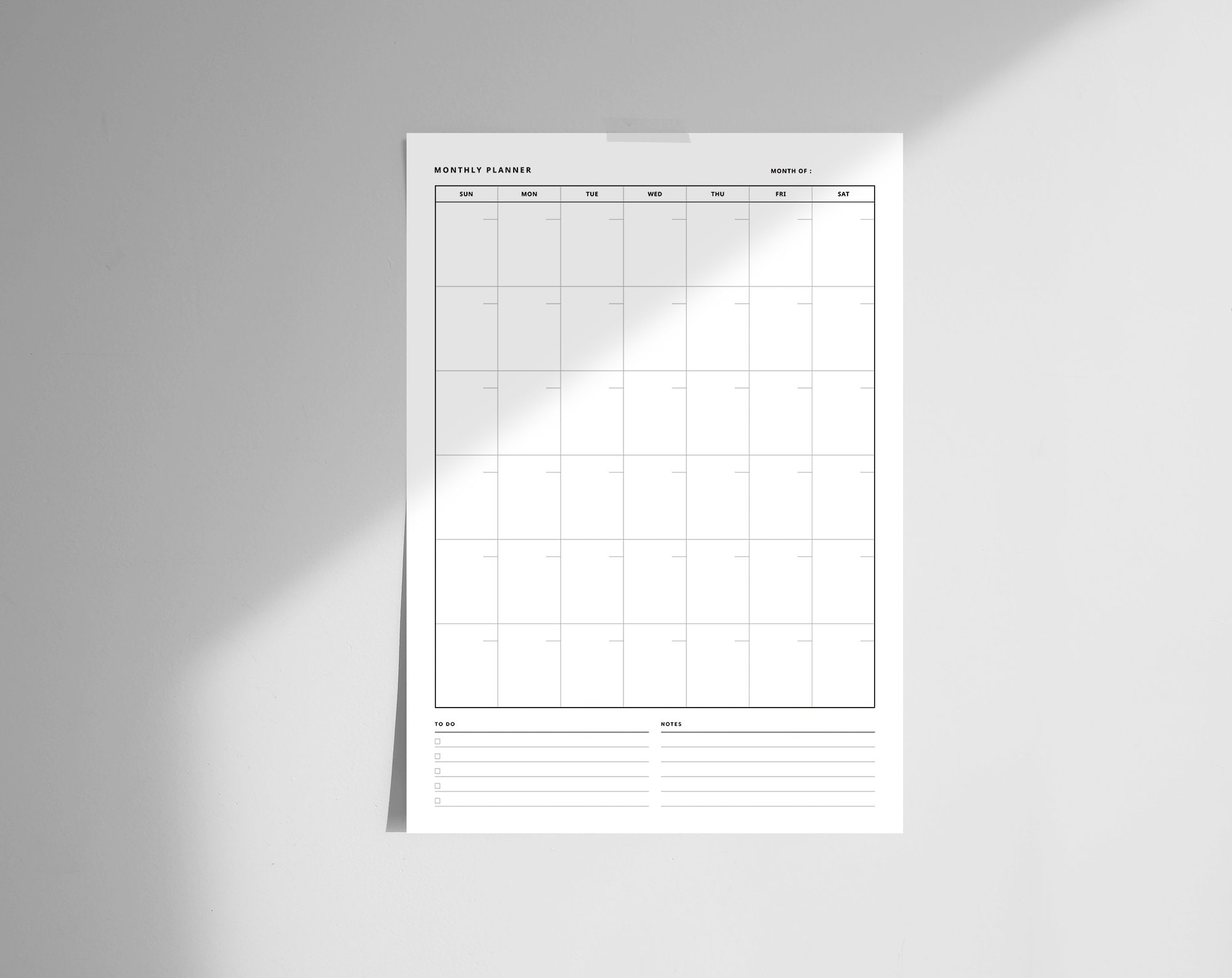 Monthly Printable Undated Minimal Planner, A4, US Letter Size Month on 1 Page Vertical Simple