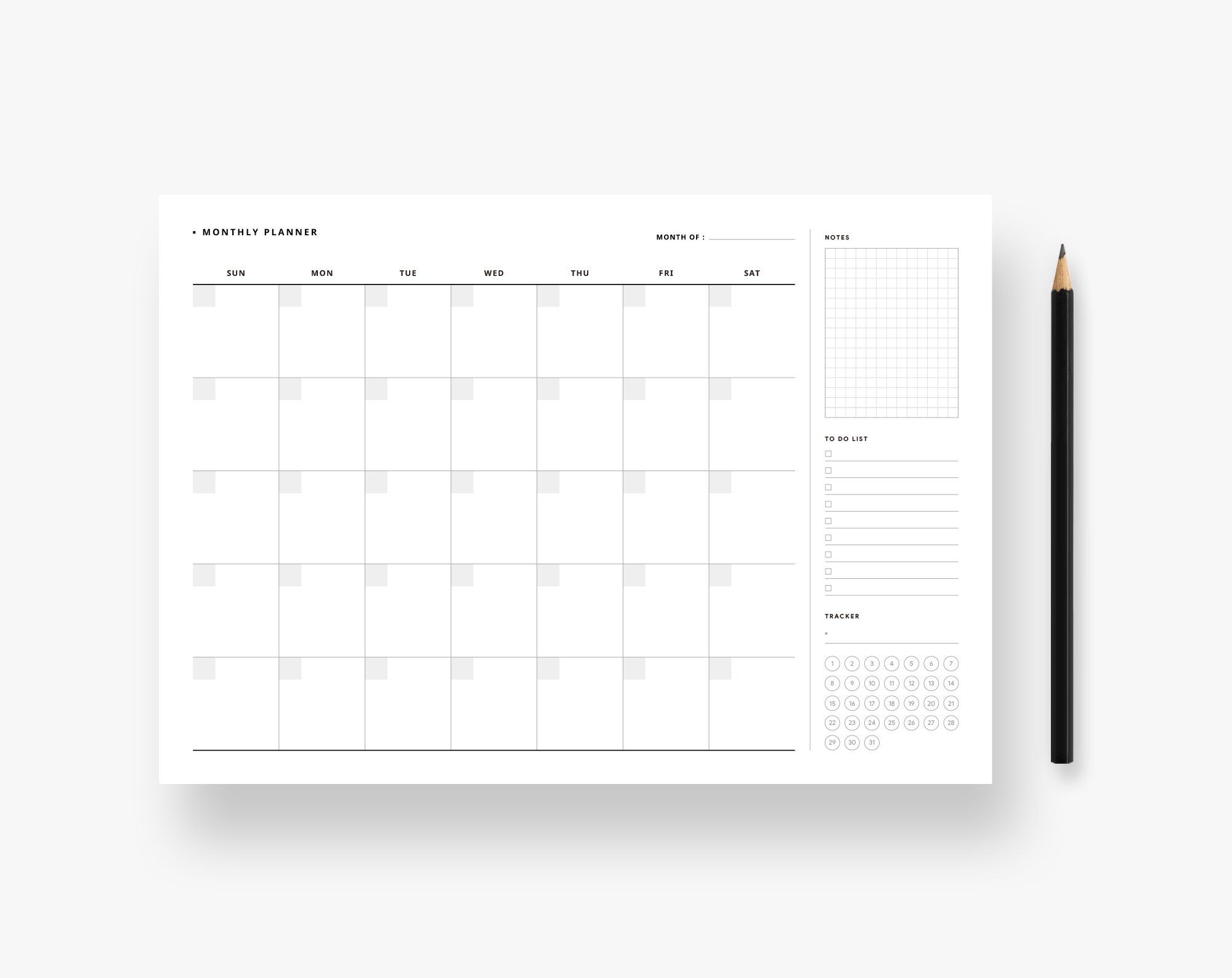 Monthly Overview Undated Blank Calendar, US Letter, A4 Size Horizontal ...