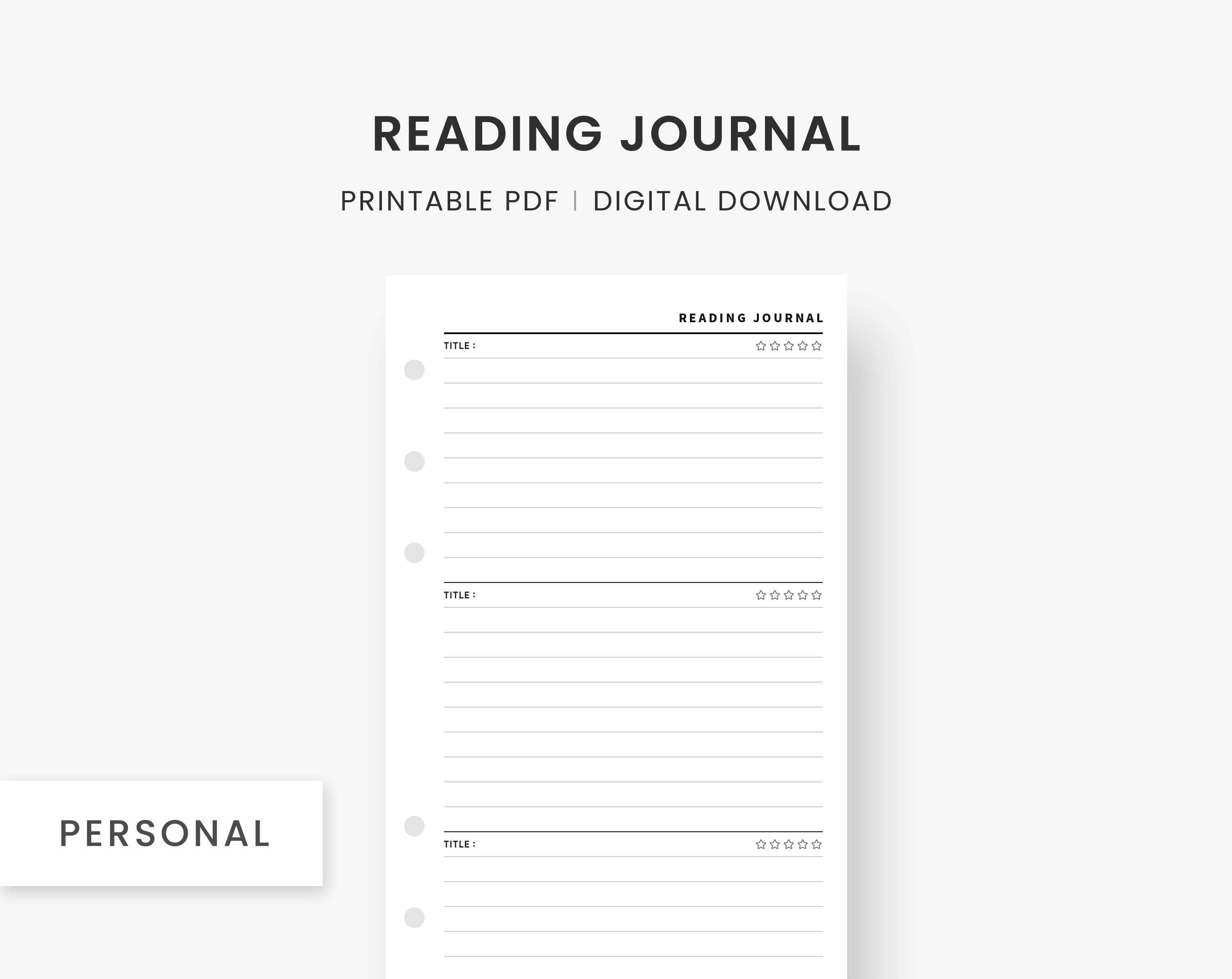 Personal Inserts Reading Journal, Book Planner, Reading Planner