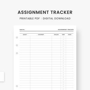 A5 Inserts : Assignment Tracker, Study Planner Printable, Semester Planner, College & University, Student Planner, Back to School