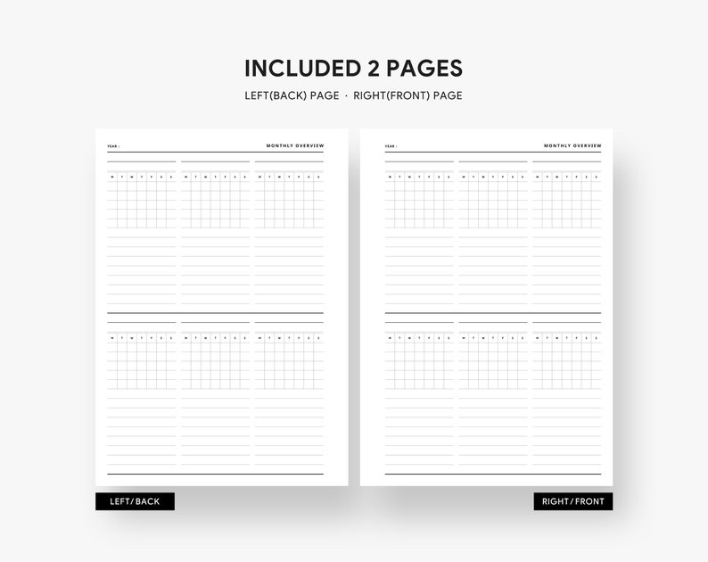 A5 Inserts : Monthly Calendar, Printable Calendar, Monthly Overview ...