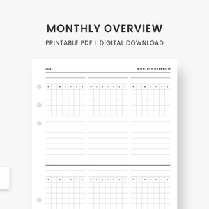 A5 Inserts : Monthly Calendar, Printable Calendar, Monthly Overview ...