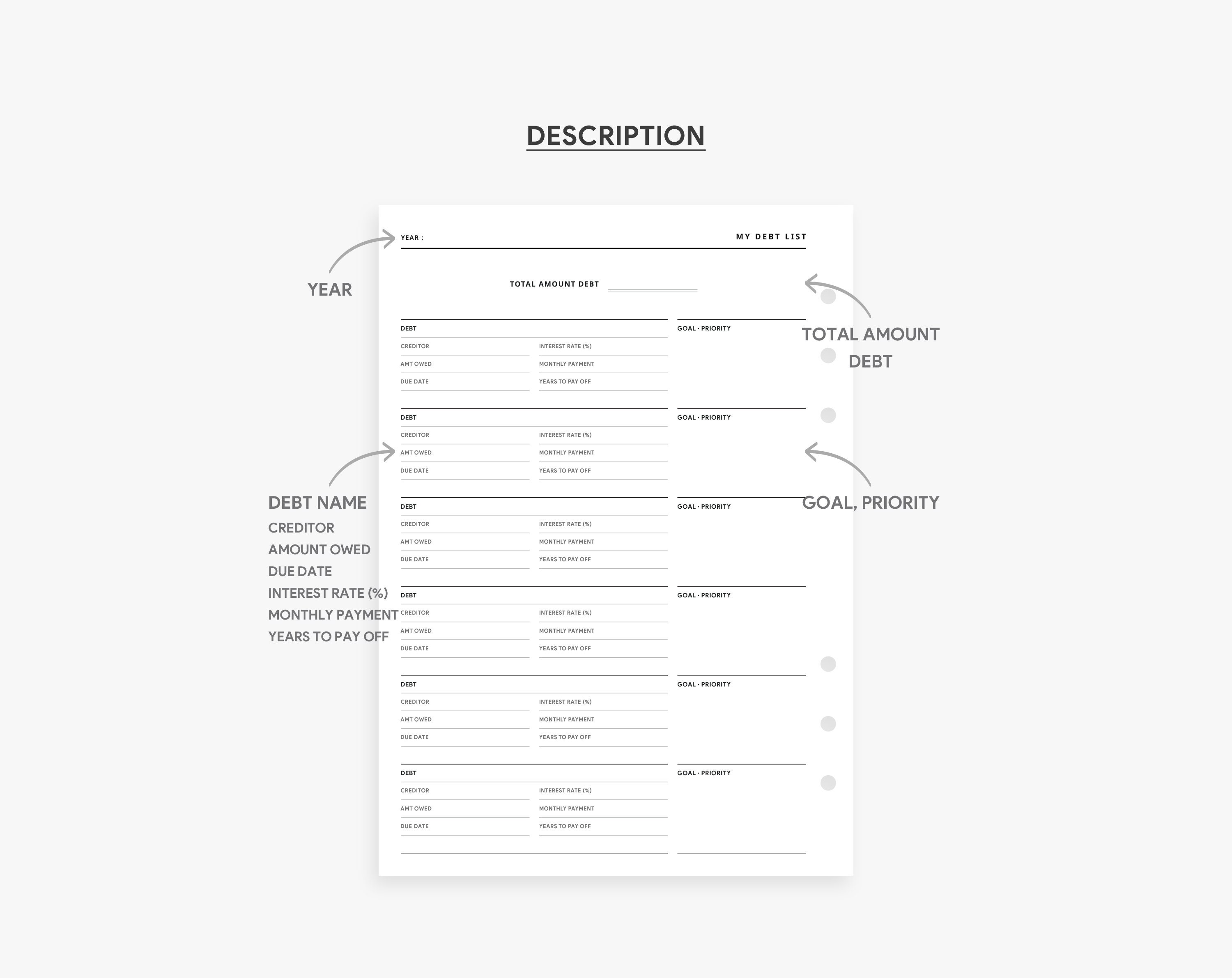 A5 Inserts Debt Tracker, Debt List, Finance Tracker, Financial