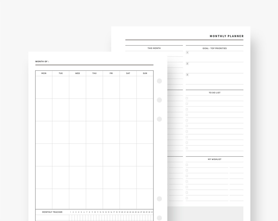 Monthly calendar printable monthly planner monthly tracker month at