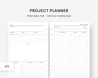 A5 Encarts : Planificateur de projet, Planificateur d’affaires, Planificateur de travail, Planificateur de productivité, Planificateur de tâches, Plan de projet, Gestion de projet, PDF