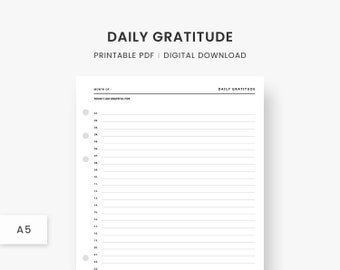 A5 Inserts : Daily Gratitude Printable, Gratitude Journal, Gratitude Diary, Gratitude Log, Minimalist Gratitude, Wellness, Instant Download