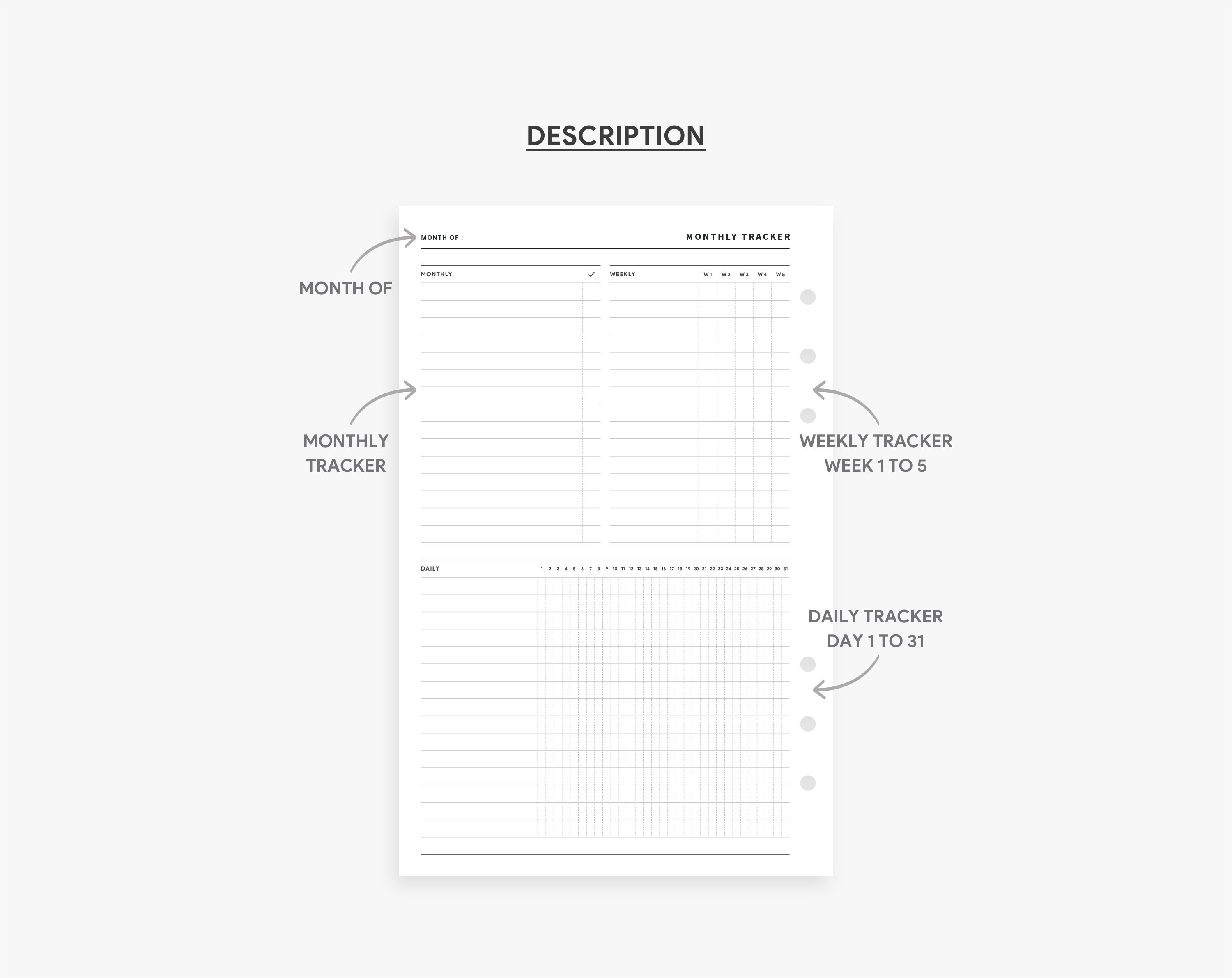 Monthly Tracker Printable Daily Habit Tracker Half Letter - Etsy