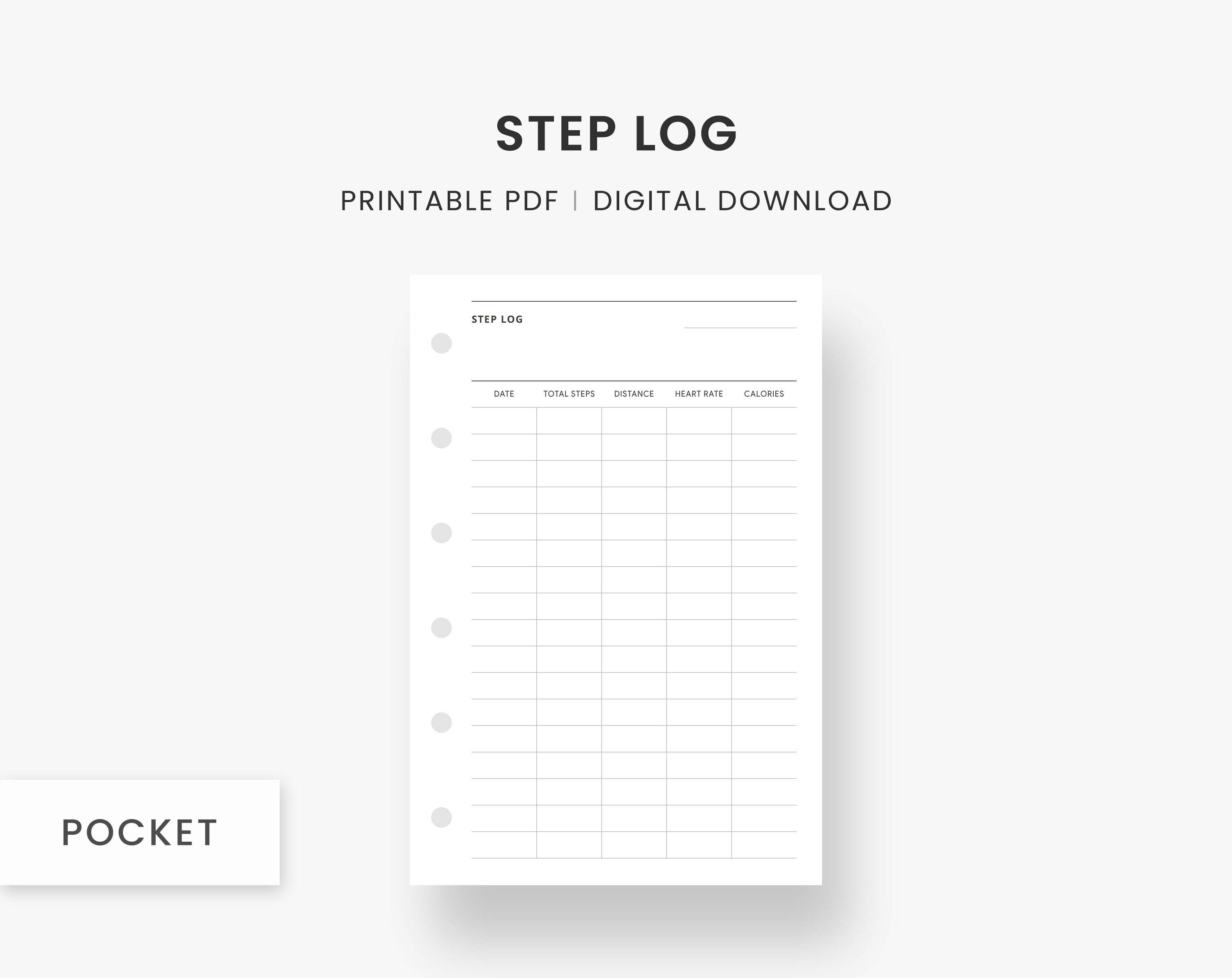 Pocket Inserts Step Tracker Printable Step Log Workout Etsy