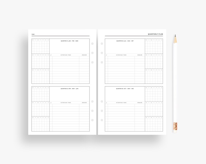 Yearly Calendar Printable, Quarterly Plan, Year at a Glance, Yearly ...