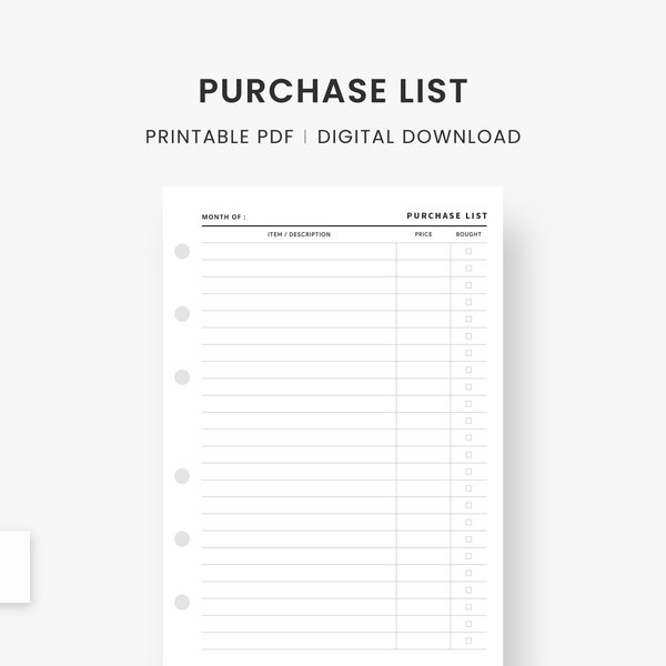 A6 Einlagen: Einkaufsliste, Einkaufsliste, Bestellungen, Bestell-Tracker, Kauflog, Einkaufs-Tracker, Shopping Tracker, druckbare PDF