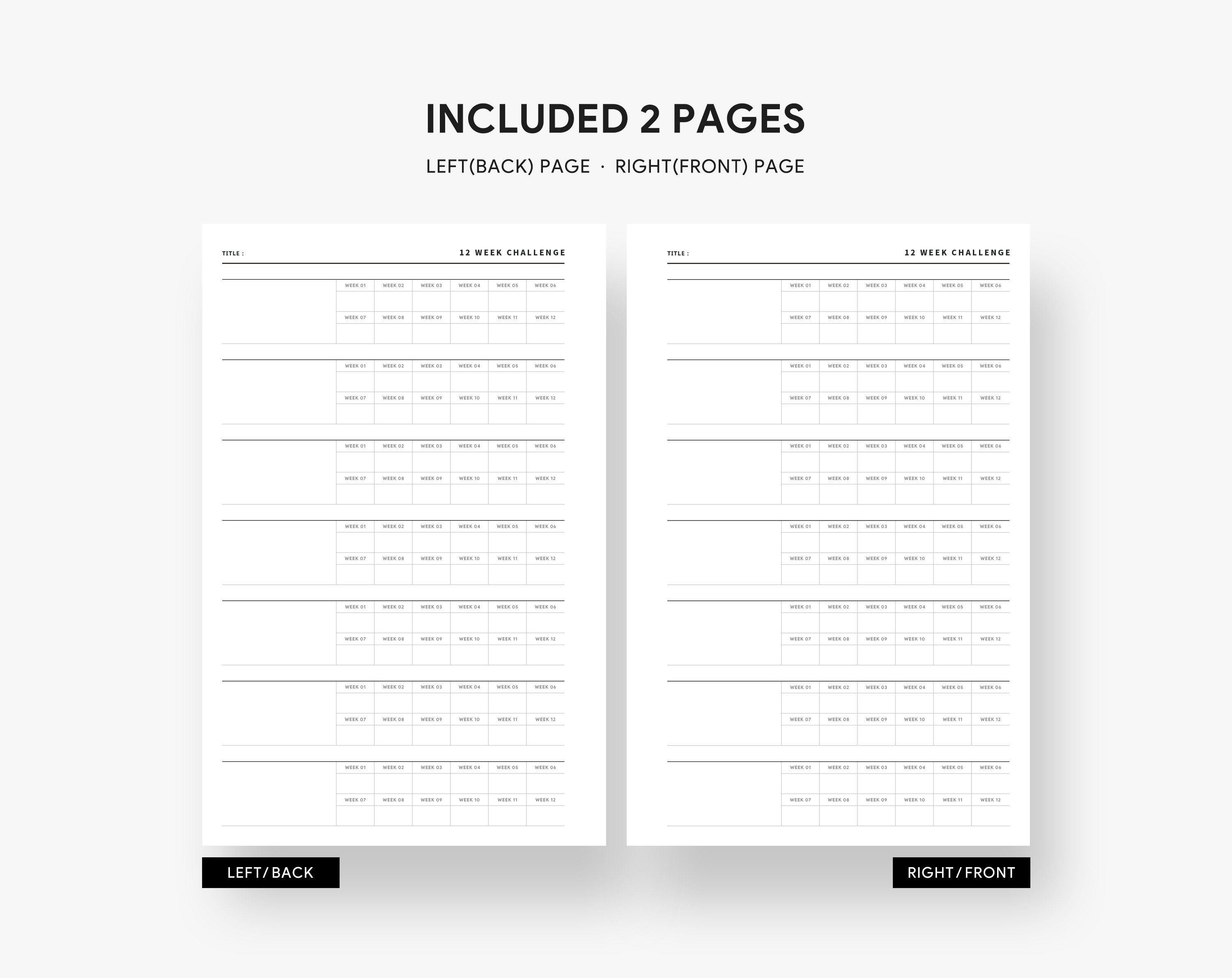 12 Week Challenge Tracker Printable 12 Week Planner Habit Etsy
