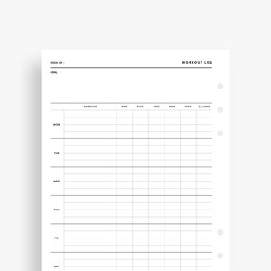 A5 Inserts : Weekly Workout Printable, Workout Planner, Workout Log ...