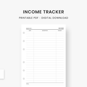 A6 Inserts : Income Tracker, Finance Tracker, Monthly Income, Income Log, Income Tracking, Money Tracker, Financial Tracker, PDF Planner image 1