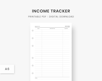 A6 Inserts : Income Tracker, Finance Tracker, Monthly Income, Income Log, Income Tracking, Money Tracker, Financial Tracker, PDF Planner