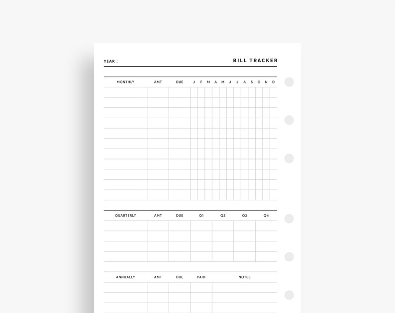 A6 Inserts : Bill Tracker, Bill Planner, Bill Organizer, Monthly Bill ...