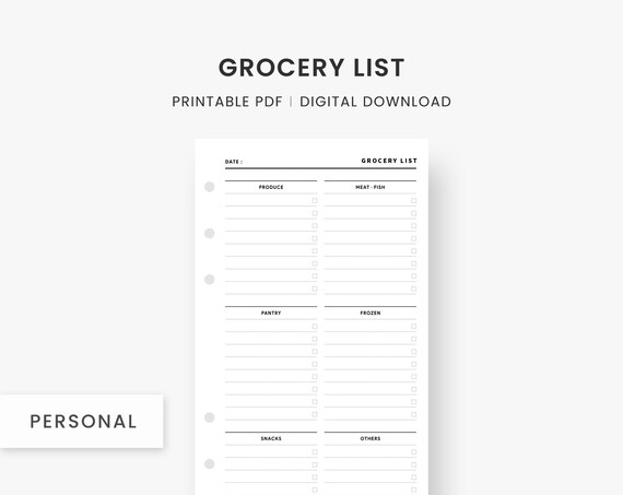 Personal Size Inserts : Grocery List Printable Grocery - Etsy