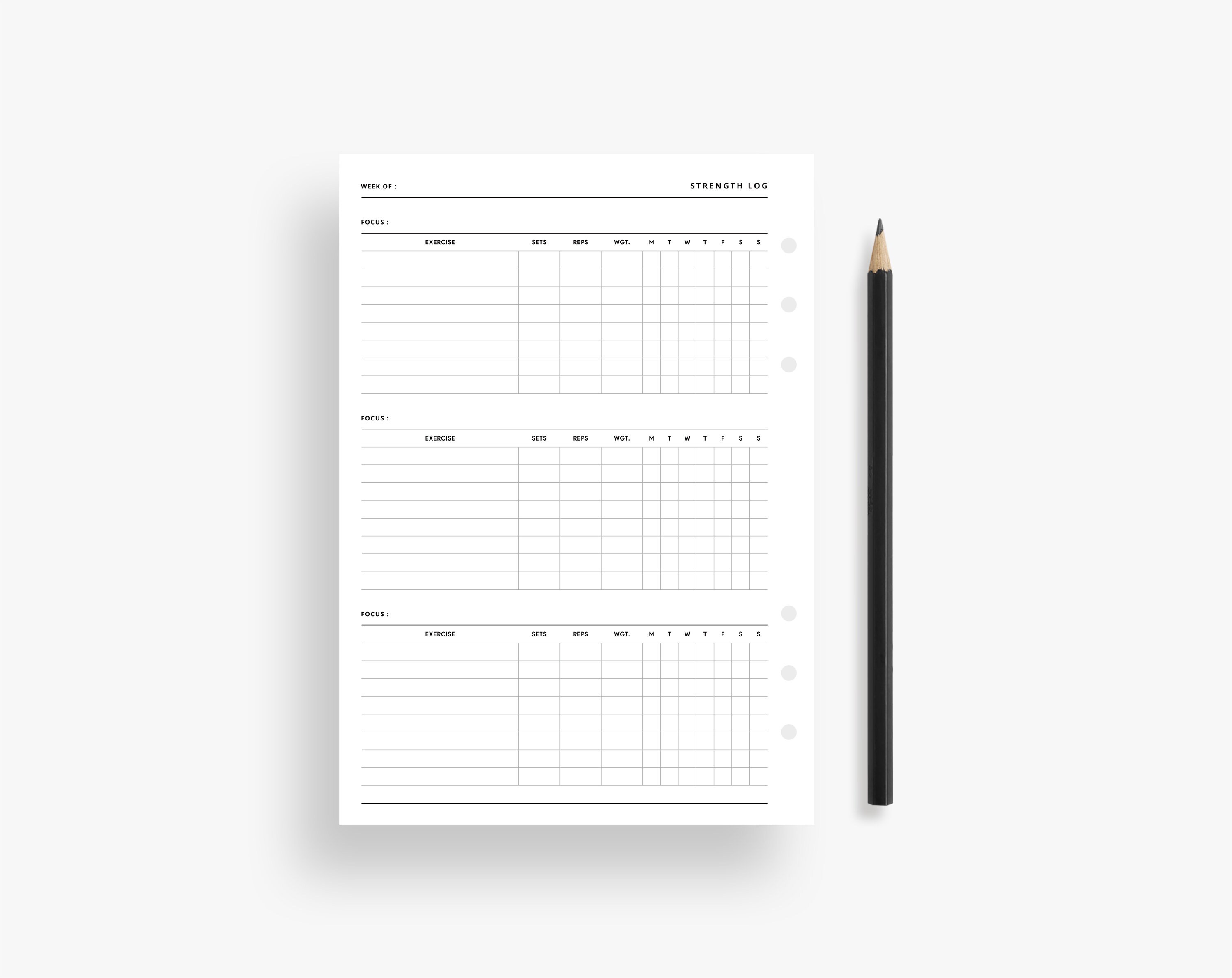 A5 Inserts : Strength Training Log, Workout Log Printable, Workout ...