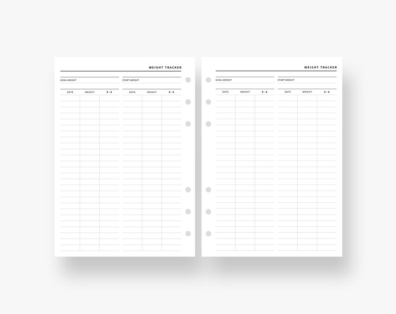 Weight Loss Tracker Printable, Personal Wide Inserts, Health, Fitness
