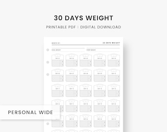 Weight Tracker Printable, Personal Wide Inserts, Weight Loss Tracker, Weight Log, Fitness Tracker, Health Planner, PDF Instant Download