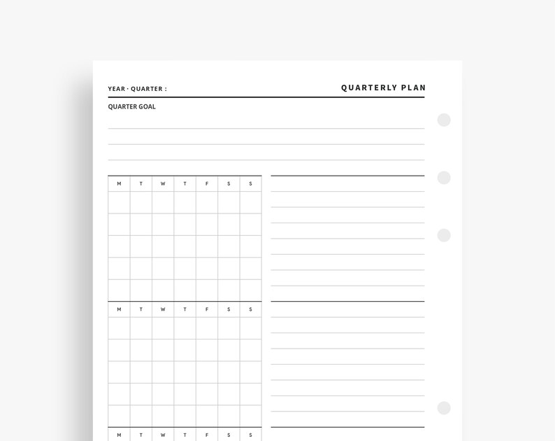 Quarterly Planner Printable Personal Wide Inserts Undated Etsy